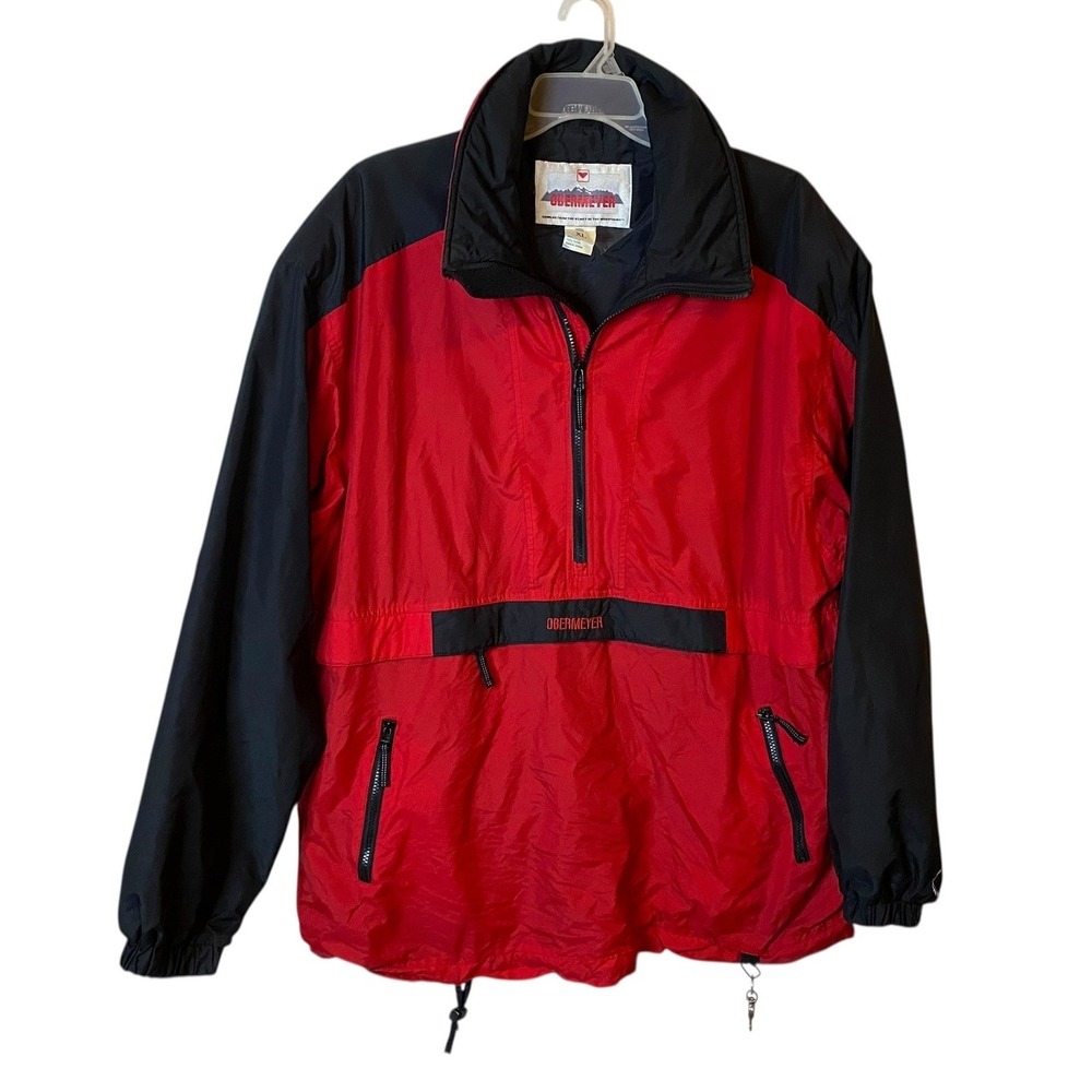 Obermeyer Men's Red Black Pullover Jacket Anorak Half Zip Pockets Size XL